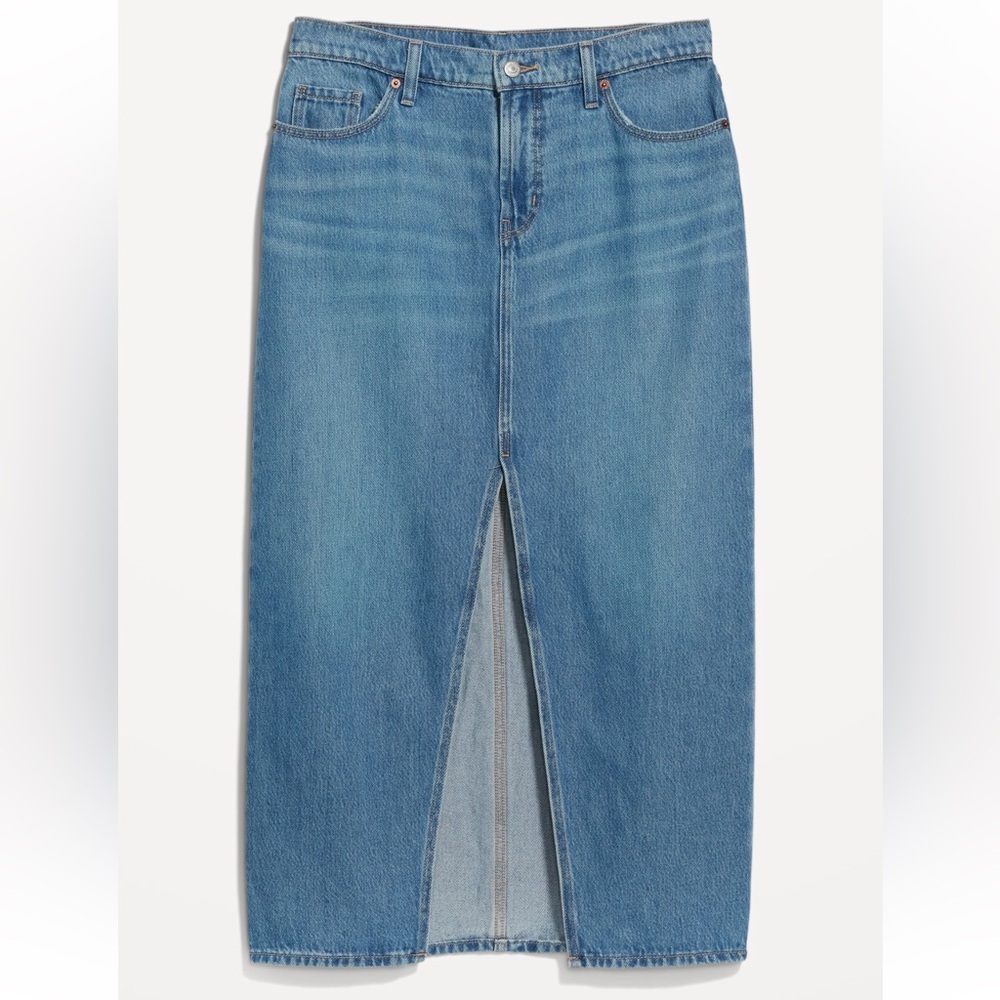Old Navy Blue Denim Maxi Skirt Women’s 20 Long Jean Skirt Front Slit Y2K Style